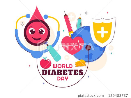 World Diabetes Day Vector Illustration on November 14 Featuring Doctors Testing Blood Glucose Levels and Measuring Sugar in a Flat Style Background 129488787