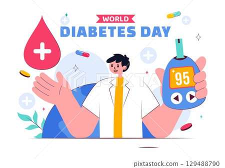 World Diabetes Day Vector Illustration on November 14 Featuring Doctors Testing Blood Glucose Levels and Measuring Sugar in a Flat Style Background 129488790