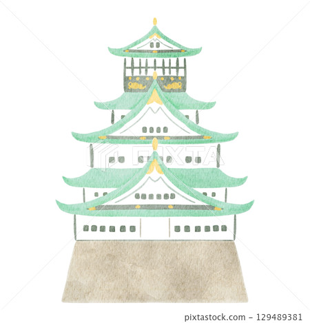 Watercolor illustration of Osaka Castle 129489381