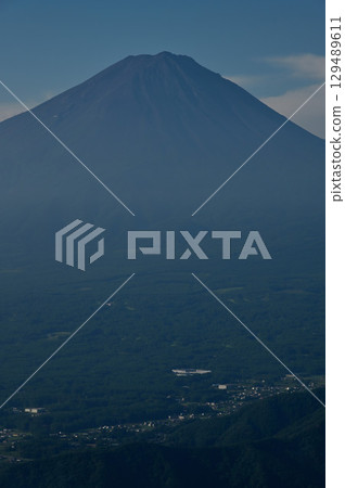 Summer view of Mt. Fuji from the Fujiyama Twin Terrace at Shindo Pass in the Misaka Mountains Summer view of Mt. Fuji from the Fujiyama Twin Terrace at Shindo Pass in the Misaka Mountains 129489611