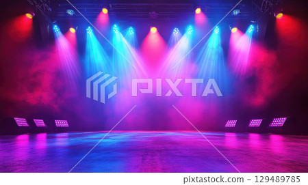 Colorful Stage Lighting with Bright Rays and Dramatic Effects 129489785
