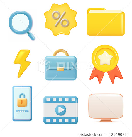 3D Business and Technology Icons Set. Marketing and Security. Vector 3D Business and Technology Icons Set. Marketing and Security. Vector 129490711