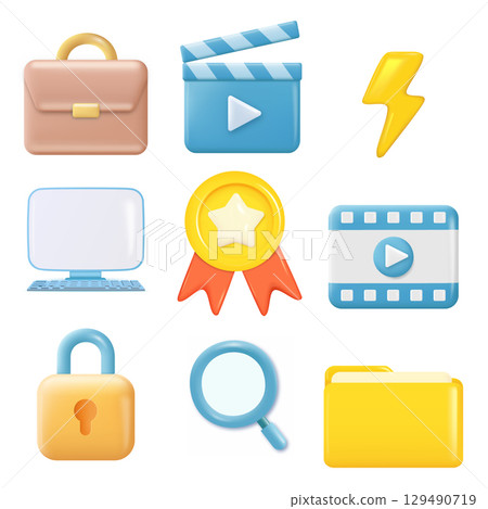 3D Business and Technology Icons Set. Marketing and Security. Vector 3D Business and Technology Icons Set. Marketing and Security. Vector 129490719