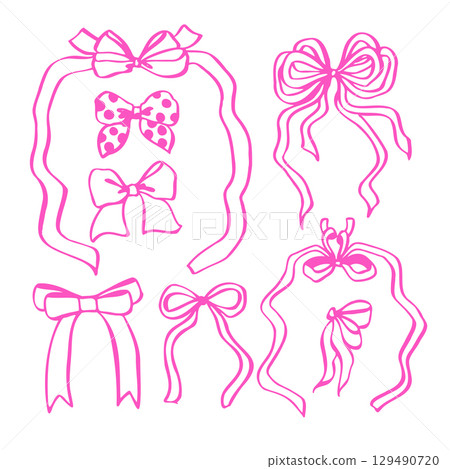 Pink bows outline clipart set in EPS format Pink bows outline clipart set in EPS format 129490720
