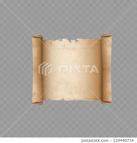 Old Vintage Paper Scroll Mockup. Blank Antique Manuscript Parchment. Vector Old Vintage Paper Scroll Mockup. Blank Antique Manuscript Parchment. Vector 129490734