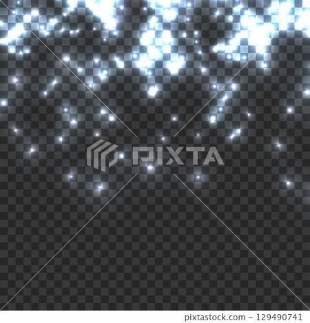 Falling Blue Glitter Sparkle Dust Overlay. Cool Luminous Light Effect. Vector 129490741