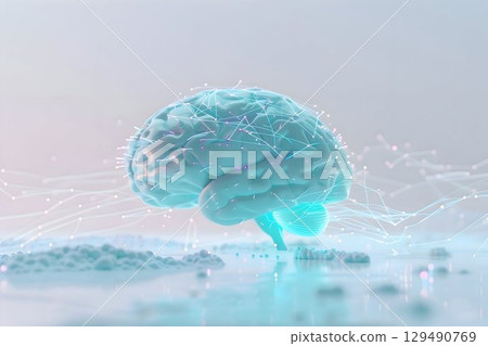 brainstorming and artificial intelligence, glowing blue human brain 129490769