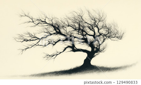Black and White Artistic Depiction of a Leafless Tree Silhouette 129490833