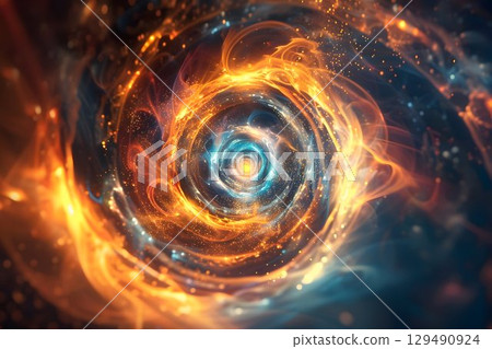 3D illustration of energy, radiant light and flowing particles 129490924