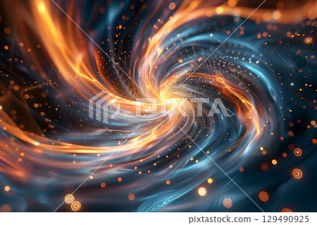 3D illustration of energy, radiant light and flowing particles 129490925