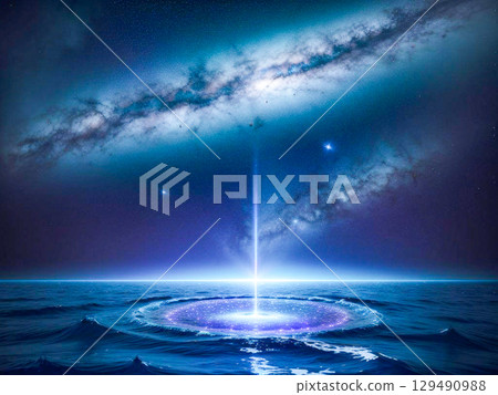 Nighttime sea and coastal scenery with the Milky Way shining 3 129490988