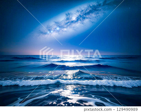 Nighttime sea and coastal scenery with the Milky Way shining 4 129490989