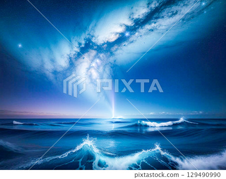 Nighttime sea and coastal scenery with the Milky Way shining 5 129490990