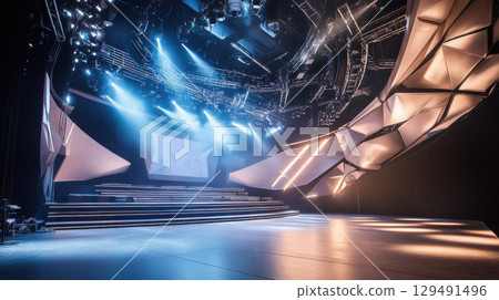 Modern Stage Setup with Dynamic Lighting and Sleek Design Elements 129491496