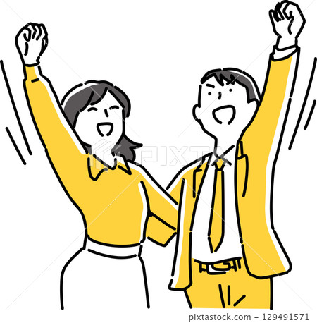 Male and female employees making a fist pump 129491571