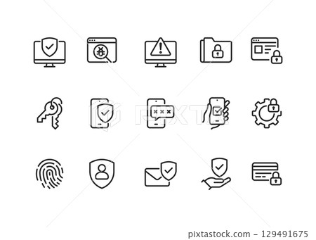 Digital Security line vector icon set stock illustration Digital Security line vector icon set stock illustration 129491675