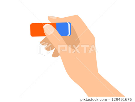 Hand holding a pencil eraser stock illustration Hand holding a pencil eraser stock illustration 129491676