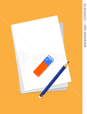 Pencil and eraser on a blank lined paper vector. stock illustration Pencil and eraser on a blank lined paper vector. stock illustration 129491678