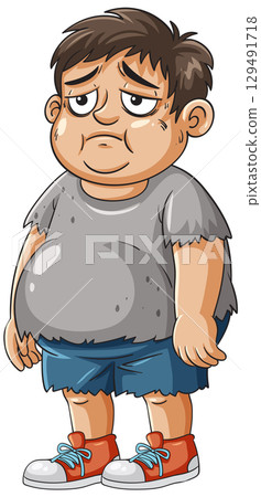 Sad Boy in Tattered Clothes Illustration 129491718