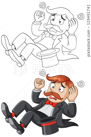 Confused Magician Sitting Beside Top Hat Vector 129491741