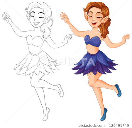 Joyful Fairy Dancing in Vibrant Dress 129491749