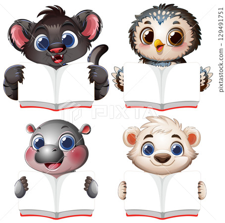 Cute Animals Reading Together 129491751
