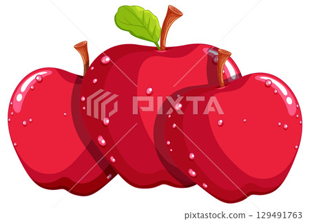 Three Shiny Red Apples with Leaf Vector Illustration 129491763