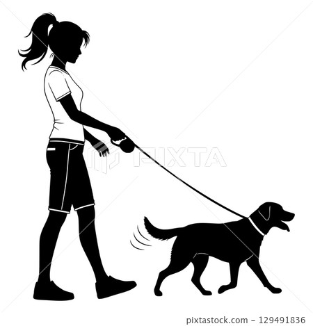 Vector Art of a Woman and Her Dog on a Joyful Stroll Generative ai Vector Art of a Woman and Her Dog on a Joyful Stroll Generative ai 129491836
