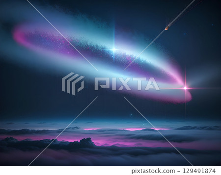 兩顆流星飛過雲海 129491874
