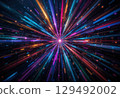Vibrant Lights Expanding from Central Point in Dark Background 129492002