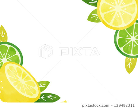 用水彩畫的檸檬和酸橙的簡單而清爽的夏季框架插圖 129492311