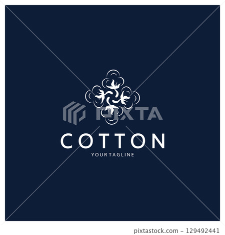 Soft natural organic cotton flower plant logo for cotton plantations, industries,business,textile,clothing and beauty,vector 129492441