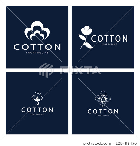 Soft natural organic cotton flower plant logo for cotton plantations, industries,business,textile,clothing and beauty,vector 129492450