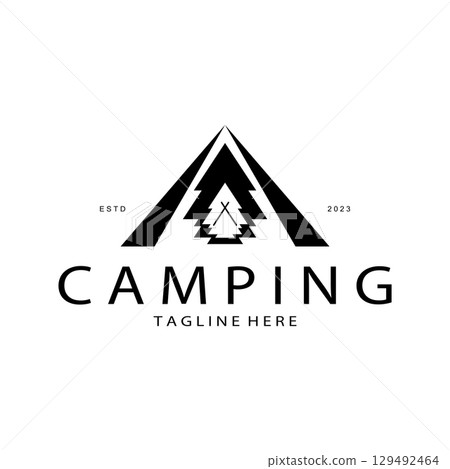 vintage and retro tent logo, camping. With tent, tree and bonfire sign. adventurers, scouts, climbers, camping equipment center vintage and retro tent logo, camping. With tent, tree and bonfire sign. adventurers, scouts, climbers, camping equipment center 129492464