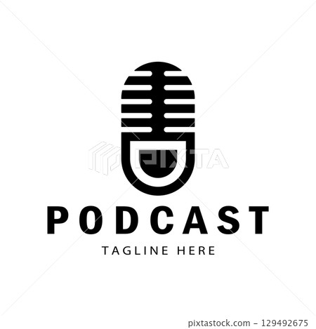 podcast logo with microphone and earphone audio, radio waves. for studio, talk show, chat, information sharing, interview, multimedia and web. podcast logo with microphone and earphone audio, radio waves. for studio, talk show, chat, information sharing, interview, multimedia and web. 129492675