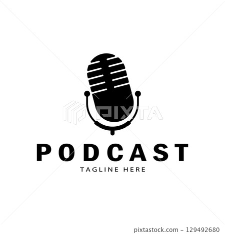 podcast logo with microphone and earphone audio, radio waves. for studio, talk show, chat, information sharing, interview, multimedia and web. podcast logo with microphone and earphone audio, radio waves. for studio, talk show, chat, information sharing, interview, multimedia and web. 129492680