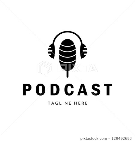 podcast logo with microphone and earphone audio, radio waves. for studio, talk show, chat, information sharing, interview, multimedia and web. podcast logo with microphone and earphone audio, radio waves. for studio, talk show, chat, information sharing, interview, multimedia and web. 129492693