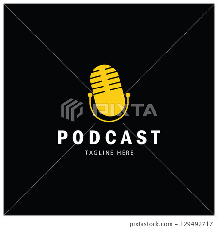 podcast logo with microphone and earphone audio, radio waves. for studio, talk show, chat, information sharing, interview, multimedia and web. podcast logo with microphone and earphone audio, radio waves. for studio, talk show, chat, information sharing, interview, multimedia and web. 129492717