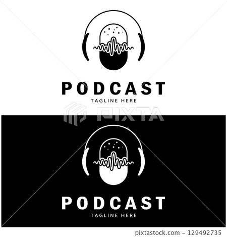 podcast logo with microphone and earphone audio, radio waves. for studio, talk show, chat, information sharing, interview, multimedia and web. podcast logo with microphone and earphone audio, radio waves. for studio, talk show, chat, information sharing, interview, multimedia and web. 129492735