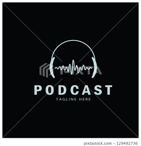 podcast logo with microphone and earphone audio, radio waves. for studio, talk show, chat, information sharing, interview, multimedia and web. podcast logo with microphone and earphone audio, radio waves. for studio, talk show, chat, information sharing, interview, multimedia and web. 129492736