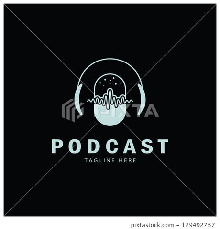 podcast logo with microphone and earphone audio, radio waves. for studio, talk show, chat, information sharing, interview, multimedia and web. podcast logo with microphone and earphone audio, radio waves. for studio, talk show, chat, information sharing, interview, multimedia and web. 129492737