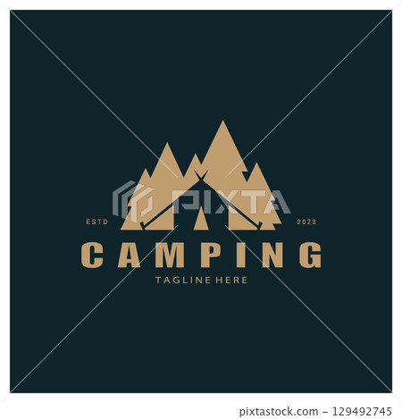 vintage and retro tent logo, camping. With tent, tree and bonfire sign. adventurers, scouts, climbers, camping equipment center vintage and retro tent logo, camping. With tent, tree and bonfire sign. adventurers, scouts, climbers, camping equipment center 129492745