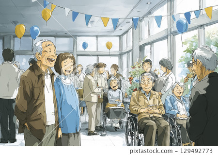 在社區中心舉辦的老人生日聚會 129492773