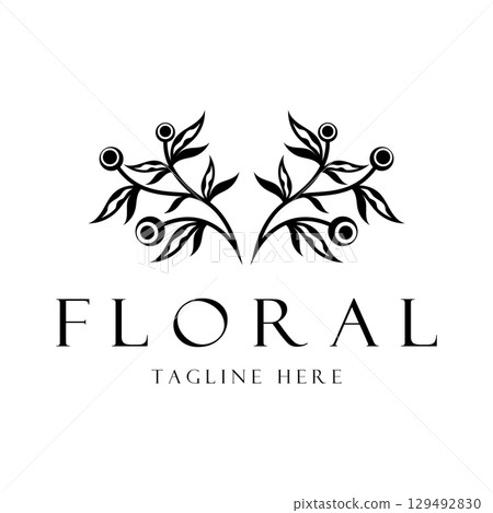 Elegant floral and leaf frame. Delicate botanical vector illustration for labels, spas, corporate identity, and wedding invitations Elegant floral and leaf frame. Delicate botanical vector illustration for labels, spas, corporate identity, and wedding invitations 129492830