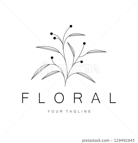 Elegant floral and leaf frame. Delicate botanical vector illustration for labels, spas, corporate identity, and wedding invitations Elegant floral and leaf frame. Delicate botanical vector illustration for labels, spas, corporate identity, and wedding invitations 129492845