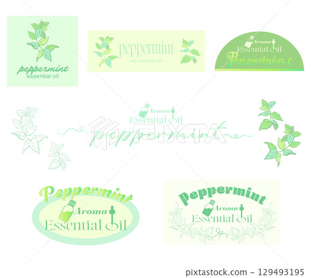 Peppermint essential oil logo and illustration Peppermint essential oil logo and illustration 129493195