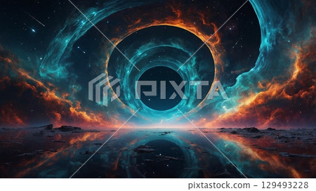 A beautiful digital artwork that blends space and the aurora A beautiful digital artwork that blends space and the aurora 129493228