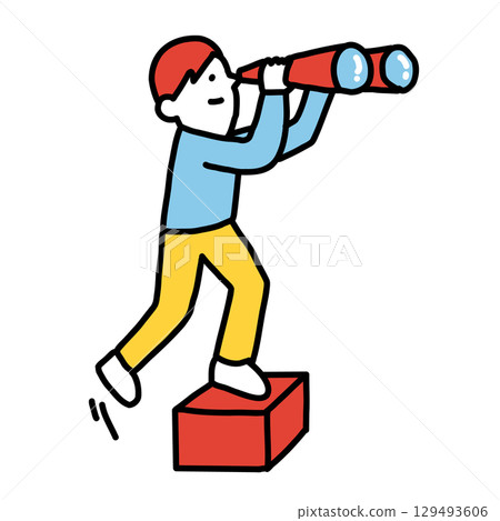 Illustration of a person holding binoculars and looking into the distance 129493606