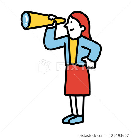 Illustration of a woman holding a telescope 129493607