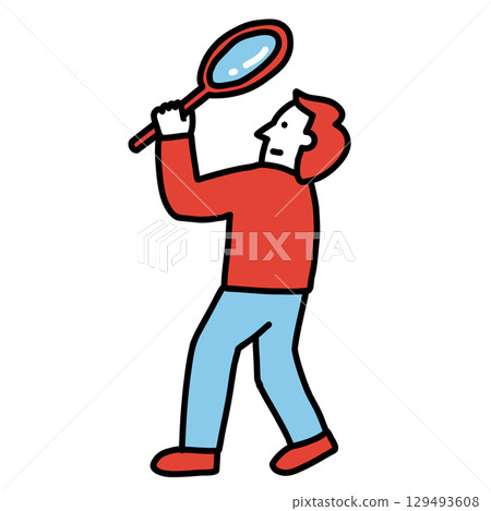 Illustration of a person holding a magnifying glass 129493608